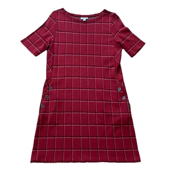 J. Jill Dress Womens Small Red Black White Plaid Shift Pointe Short Sleeve - Picture 1 of 8